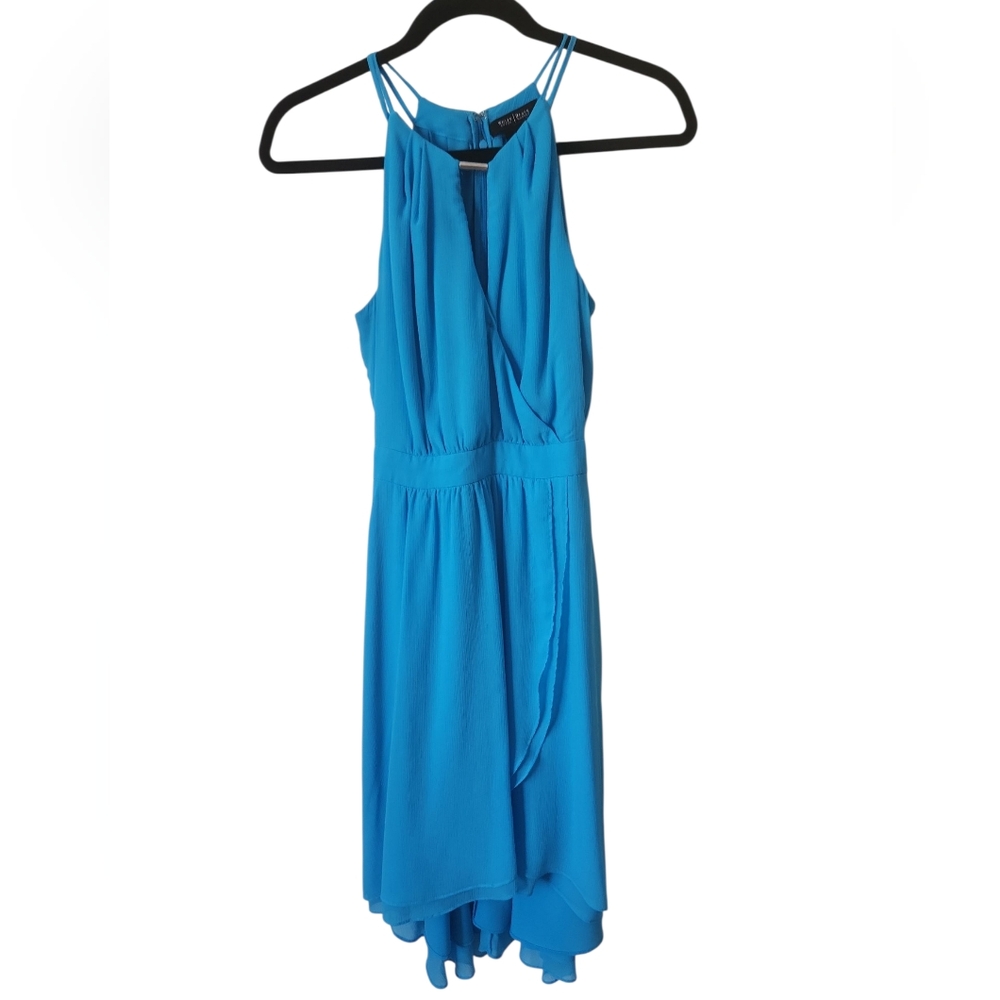 WHBM Women's Turquoise Aqua Blue Halter Neckline Ruffled Hem Tiered Dress Size 2